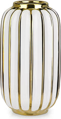 Briful Gold Plated Lantern Ceramic Vase Home Decor Creative Design Porcelain Decorative Flower Vase 11.02'' White Ceramic Vases for Wedding Anniversary Decoration