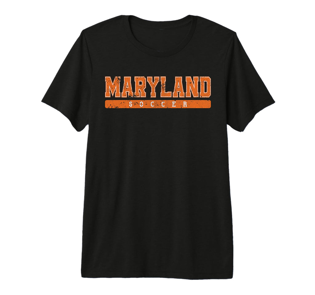 Maryland Soccer Orange Text Tri T-Shirt - Casual Everyday Wear Men Women