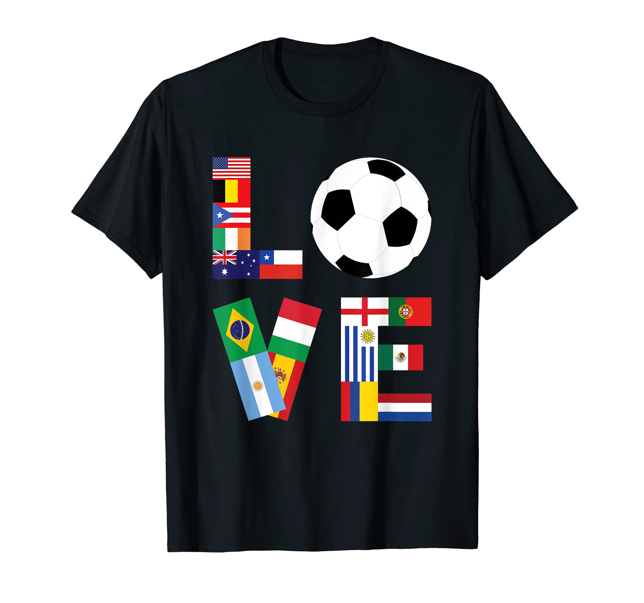 Soccer Sport Game Love World Flags Players T-Shirt - Graphic Print Unisex