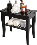 VVW 19 Inch 2-Tier Bamboo Shower Bench - Bathroom Bench Seat with Storage Shelf, Wooden Spa Seat with Non-Slip Feet Bath Stool for Adults Women Elderly, (Black)