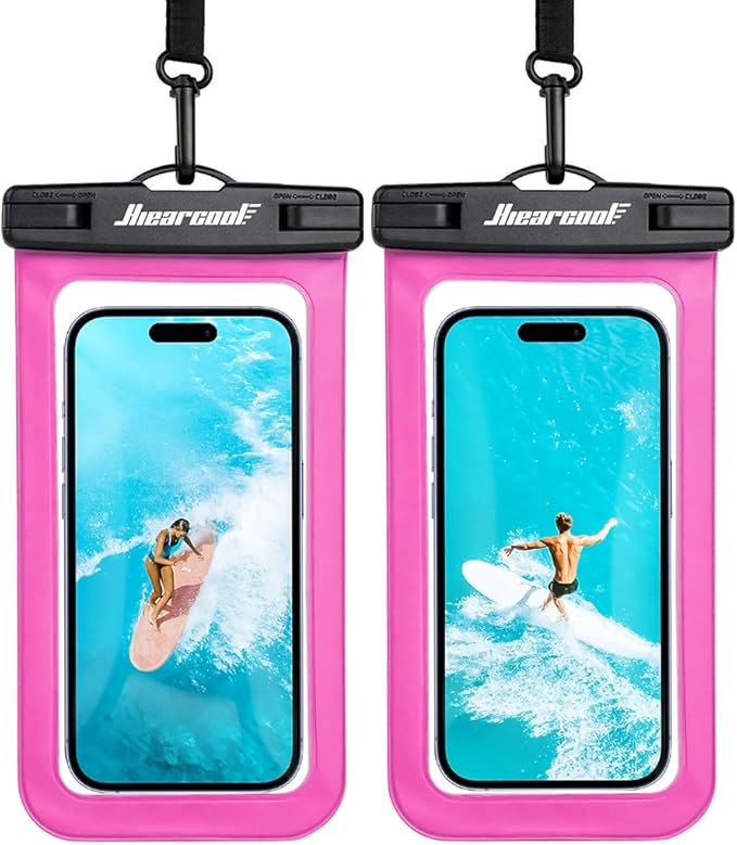 Hiearcool Waterproof Phone Pouch,Waterproof Phone Case for iPhone 17 16 15 14 13 Pro Max Plus up to 8.3",IPX8 Cellphone Dry Bag for Beach Cruise Travel-Bright Red-2Pack