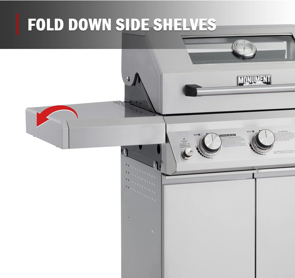 Monument Grills Larger 3-Burner Propane Gas Grills Barbeque Stainless Steel Heavy-Duty Cabinet Style with BBQ Cover (2 Items)