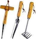 Gardtech Garden Tool Set, Made by Real Ash Wood Handle and Thicken Stainless Steel- 3 Pcs Including Garden Hand Trowel, Transplant, Cultivator-Gardening Gifts for Gardener