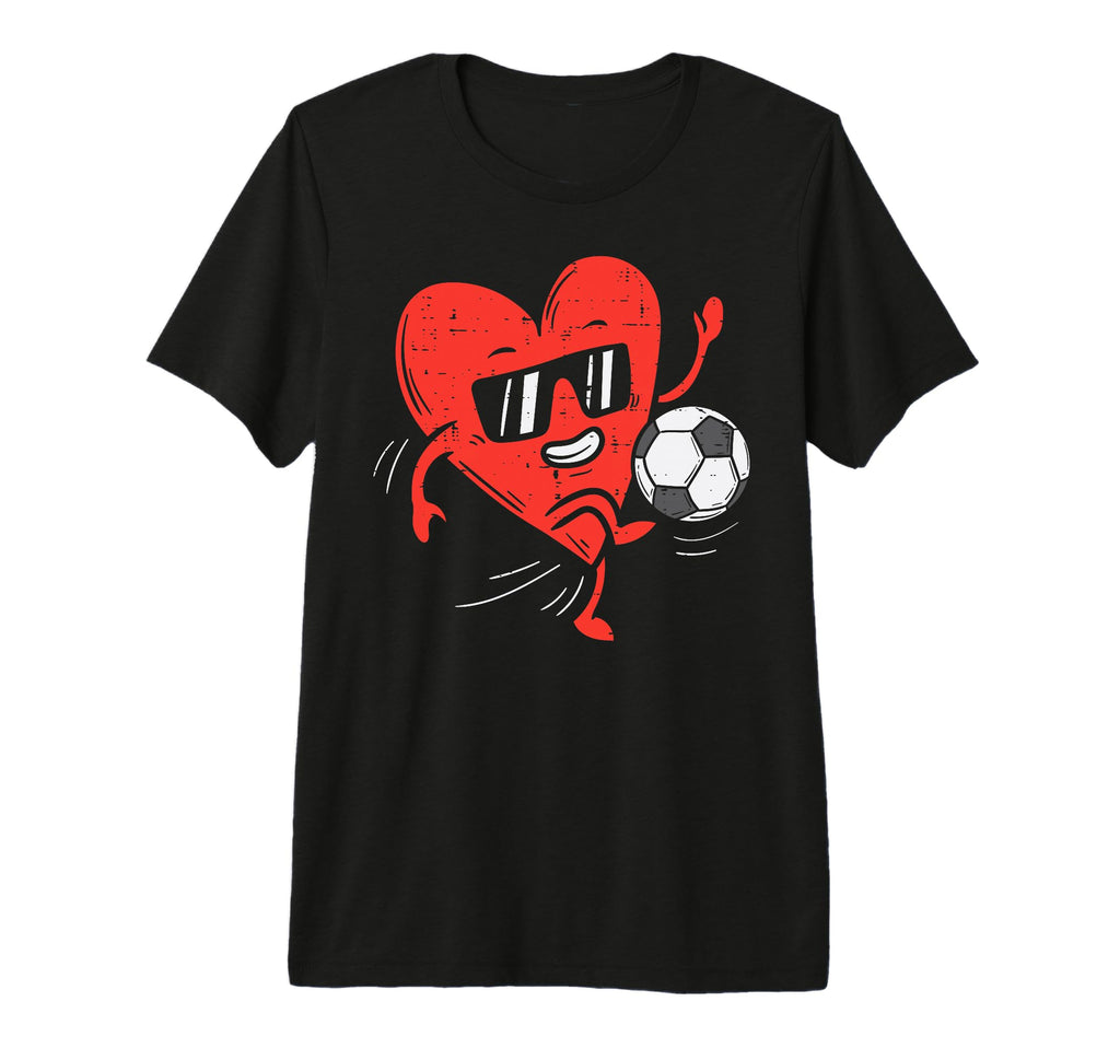 Heart Playing Soccer Valentines Day T-Shirt - Novelty Apparel for Adults