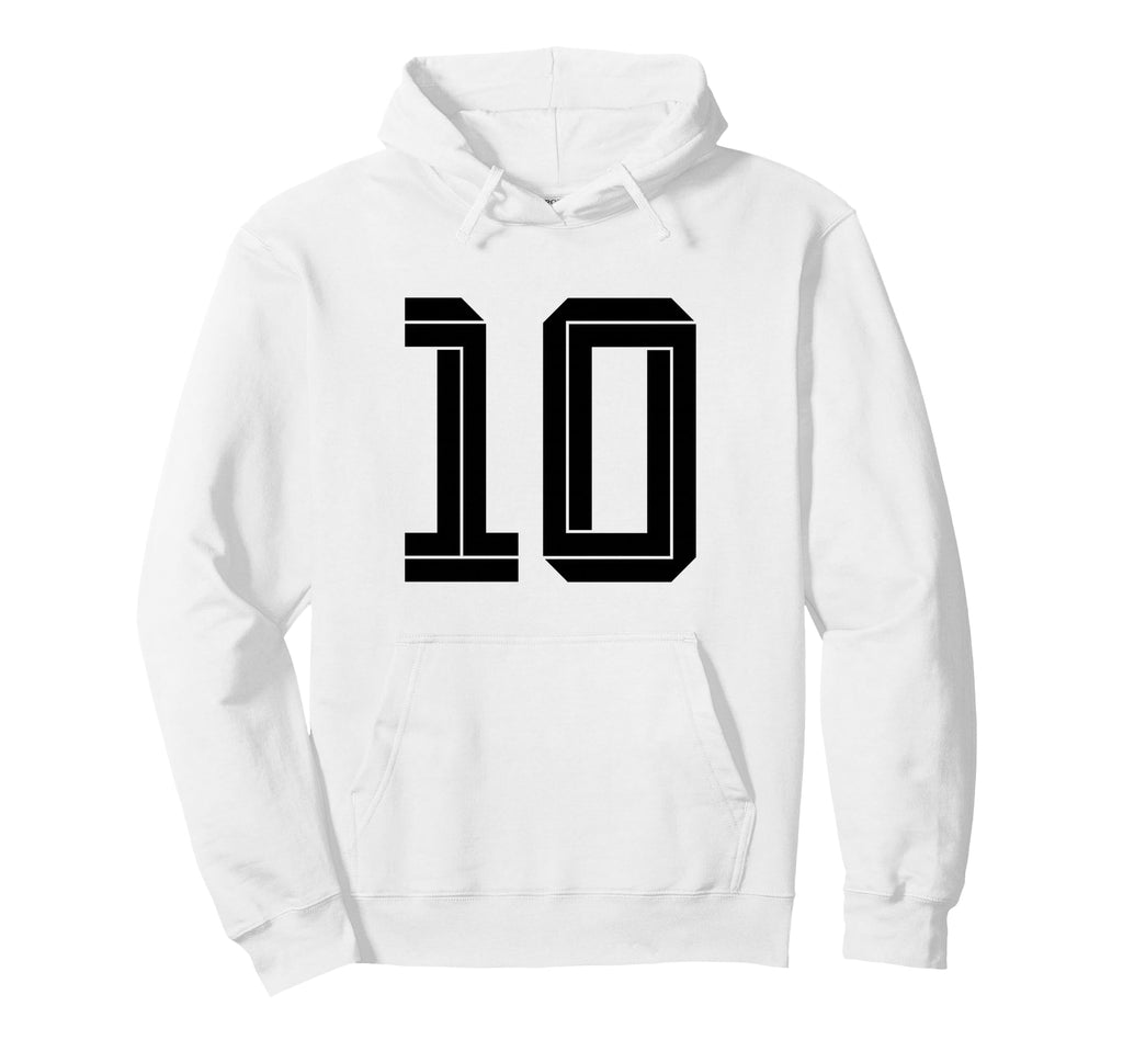 10 White Number 10 Sports Fan Soccer Hoodie - Casual Everyday Wear Unisex