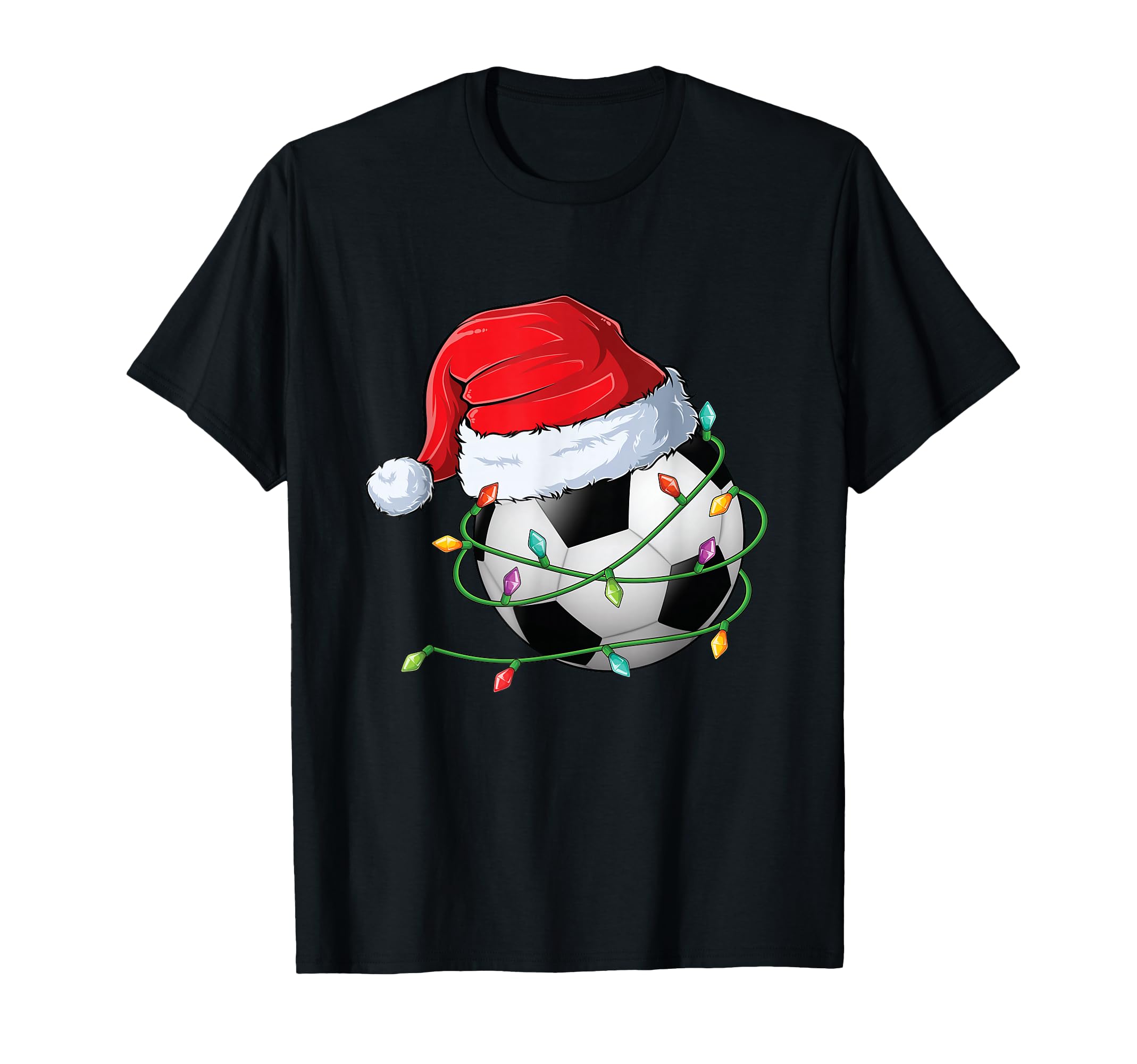 Soccer Santa Hat Wrapped Holiday Lights T-Shirt - Trendy Graphic Men Women