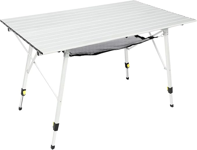 Portal Adjustable Aluminum Folding Camping Table with Carry Bag, Silver