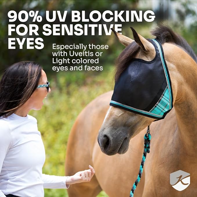 Kensington UViator CatchMask Horse Fly Mask with Web Trim UV Eye Protection Mask for Horse - XL, Imperial Jade