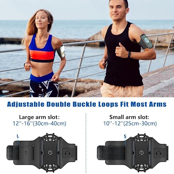 VUP Running Armband 360°Rotatable for iPhone 16/15/14/13/Pro Max/Pro/Mini/12/11/SE/Xs/XR/X/8/7/Plus, Fits All 4-6.7 Inch Smartphones, with Key Holder Phone Armband for Running Hiking Biking (Black)