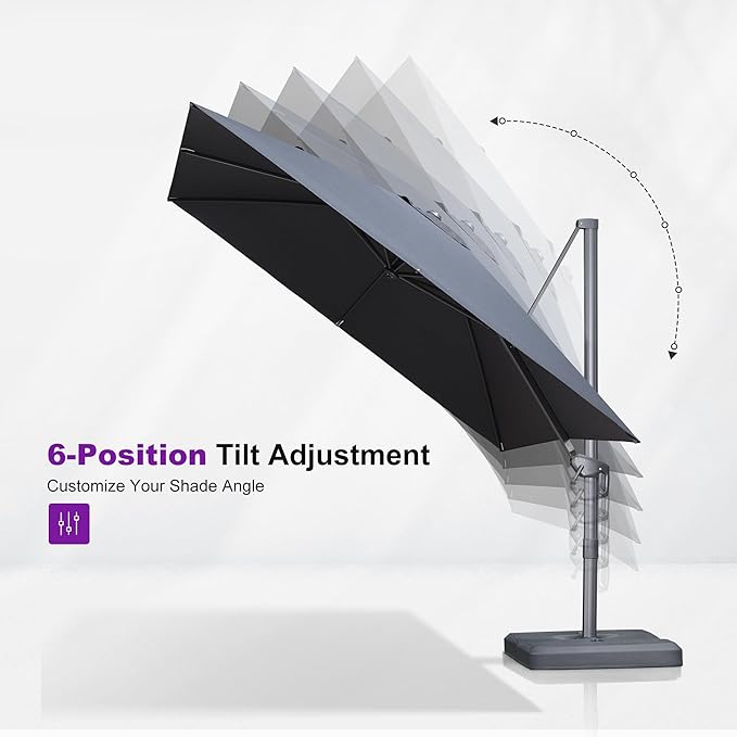 PURPLE LEAF 10 FT Cantilever Patio Umbrella Outdoor Aluminum Offset Square Umbrella with 3 Years Fade Resistance Recycled Fabric and 360-degree Rotation for Deck Pool Garden, Graphite Grey