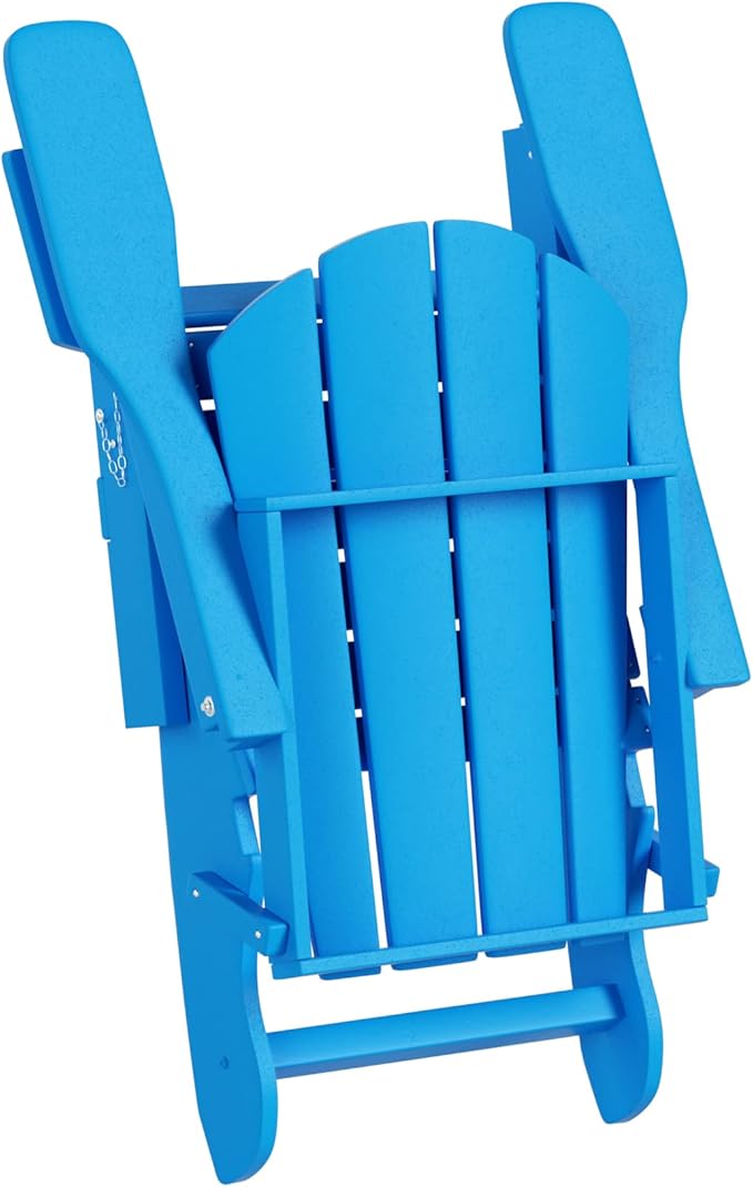 WO Home Furniture Adirondack Chair Table Set of 2 PCS Outdoor Folding Chair w Side Table Weather/UV Resistant for Lawn, Garden, Bon Fire, Balcony (Pacific Blue)