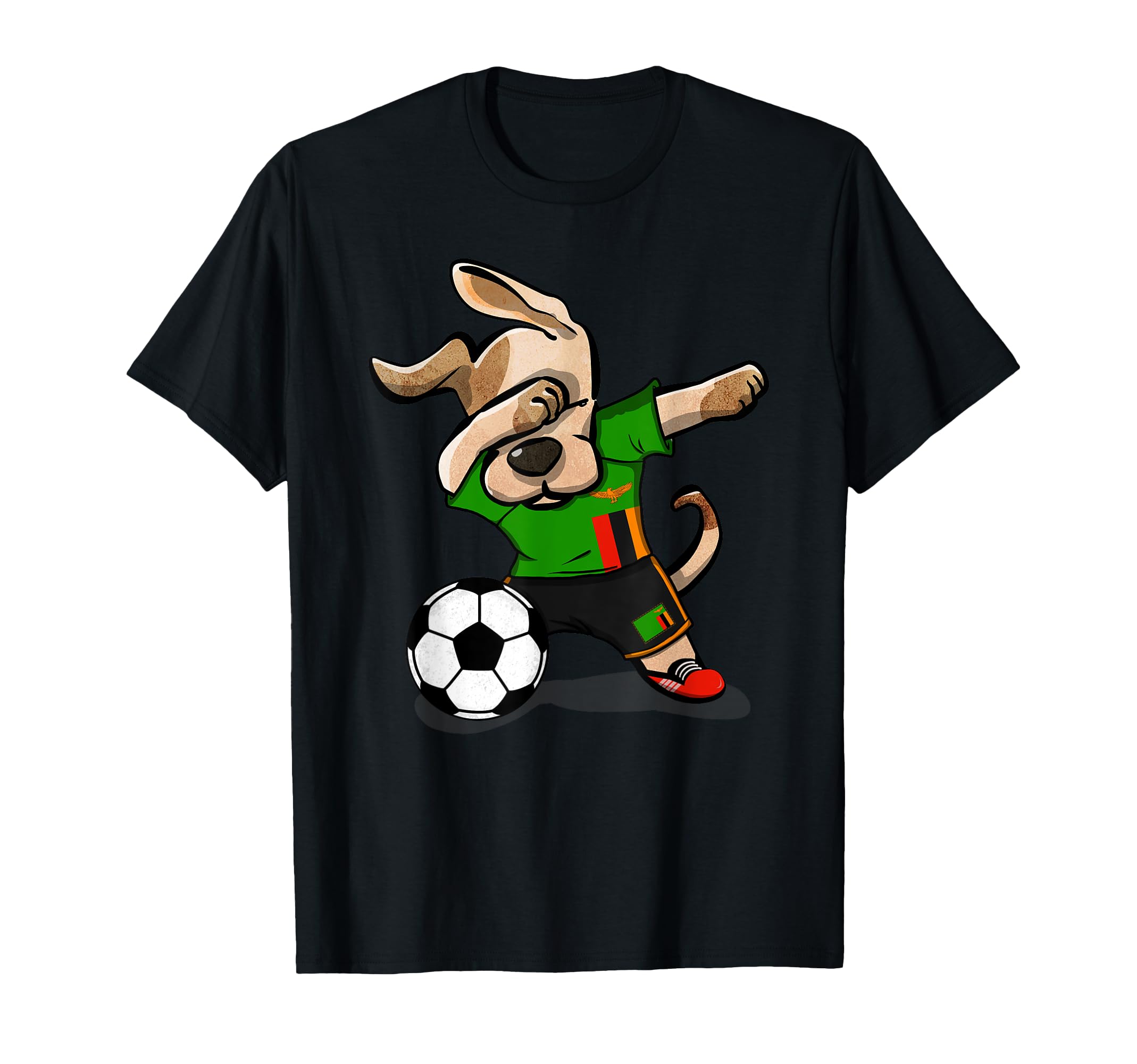 Dabbing Dog Zambia Soccer Fans T-Shirt - Streetwear Style for Adults
