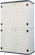 HOMSPARK Storage Shed Weather Resistance, Multi-Purpose Outdoor Storage Cabinet for Backyards and Patios, Horizontal Storage Shed for Lawnmower, Patio Accessories (White, Tall - 53 cu.ft)