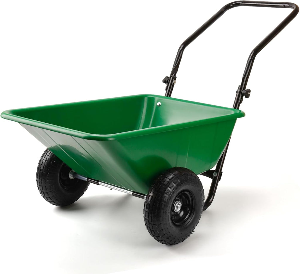 Folding Dual-Wheel Wheelbarrow,Heavy-Duty 330 LB Garden cart,10 inch Air-Filled Tires,Home Garden Yard Utility for Outdoor Lawn Yard Farm Ranch(Green)