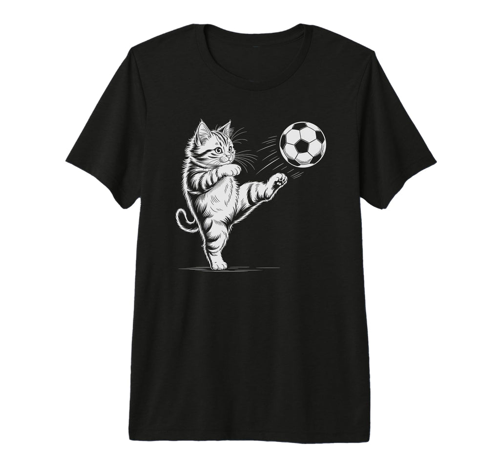 Soccer Cat Star Player Score Game T-Shirt - Minimalist Print Men Women
