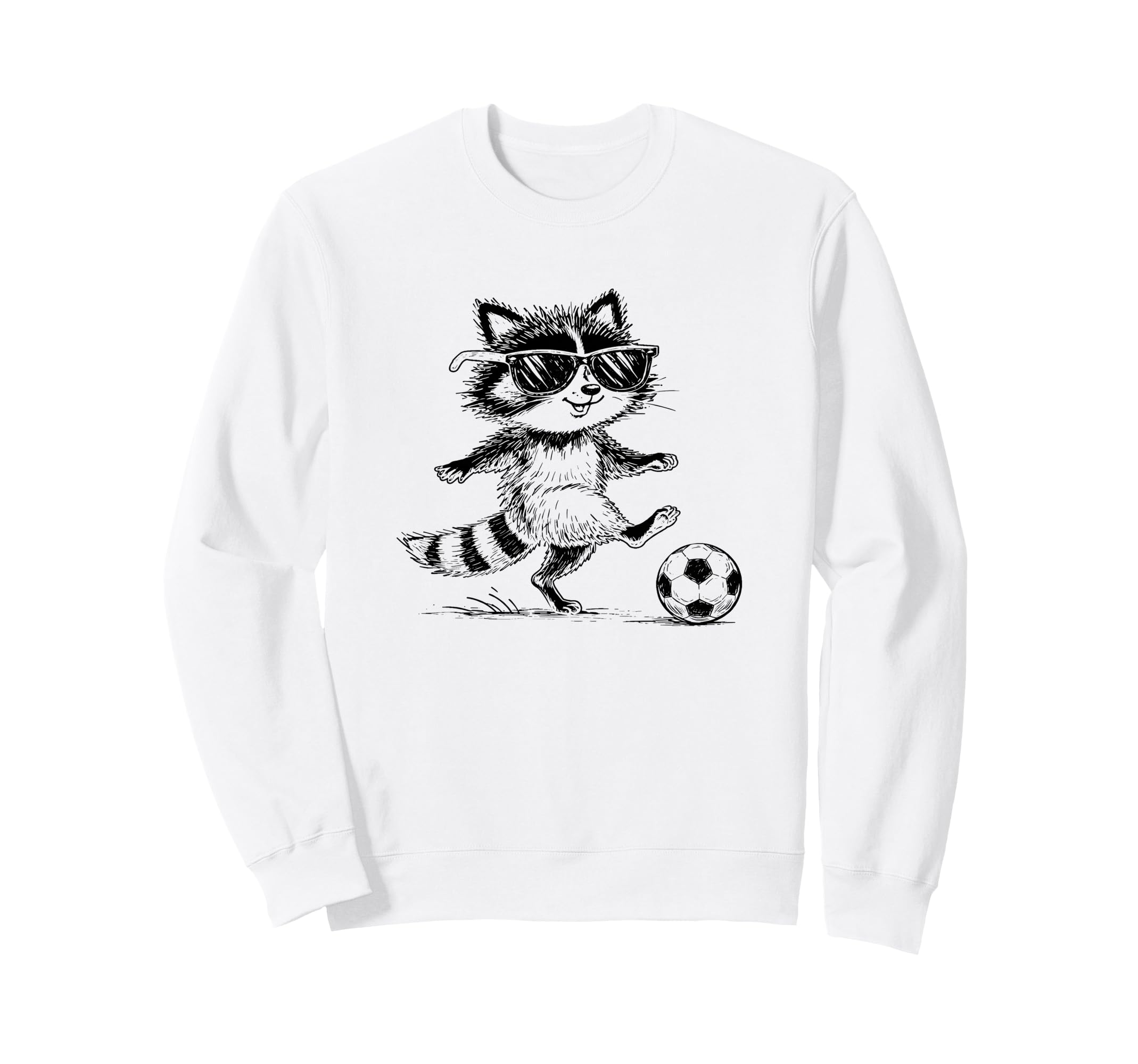 Funny Soccer Raccoon Sunglasses Sweatshirt - Trendy Graphic for Adults