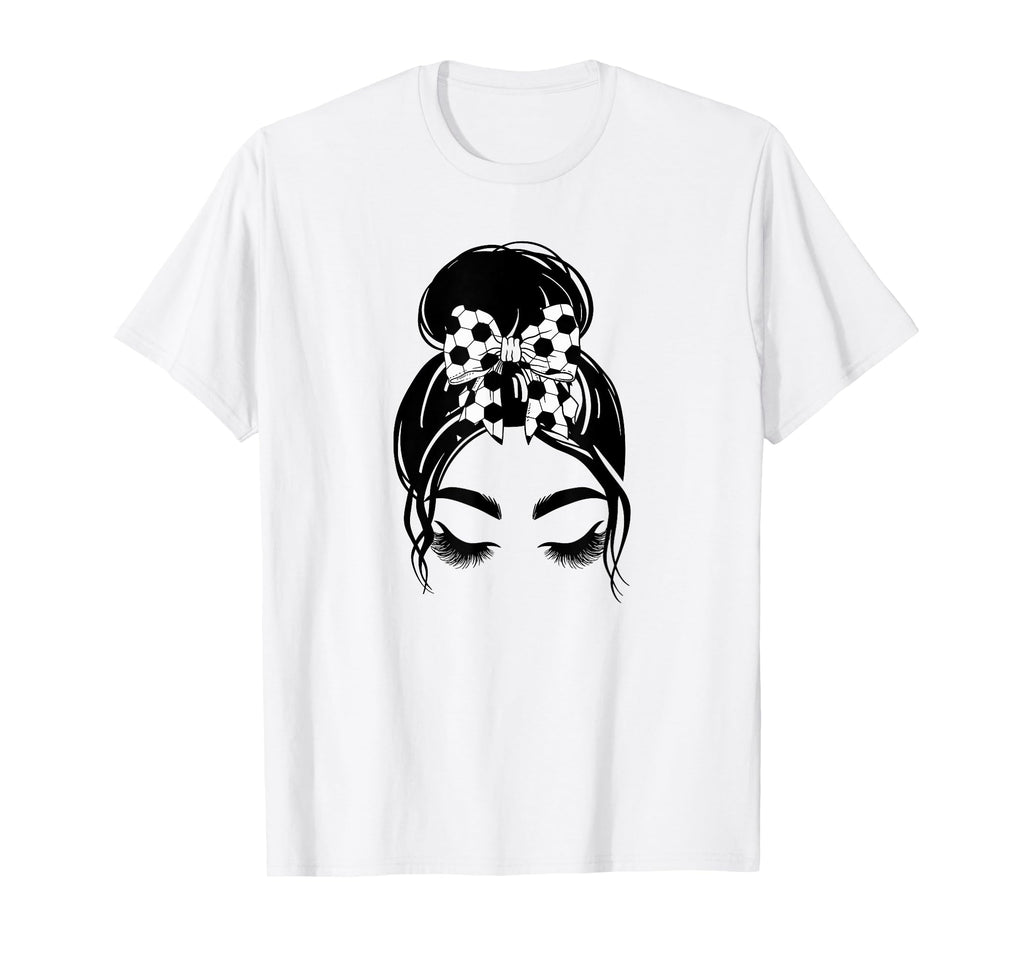 Messy Bun Sports Fan Team Soccer Bow T-Shirt - Aesthetic Graphic Men Women