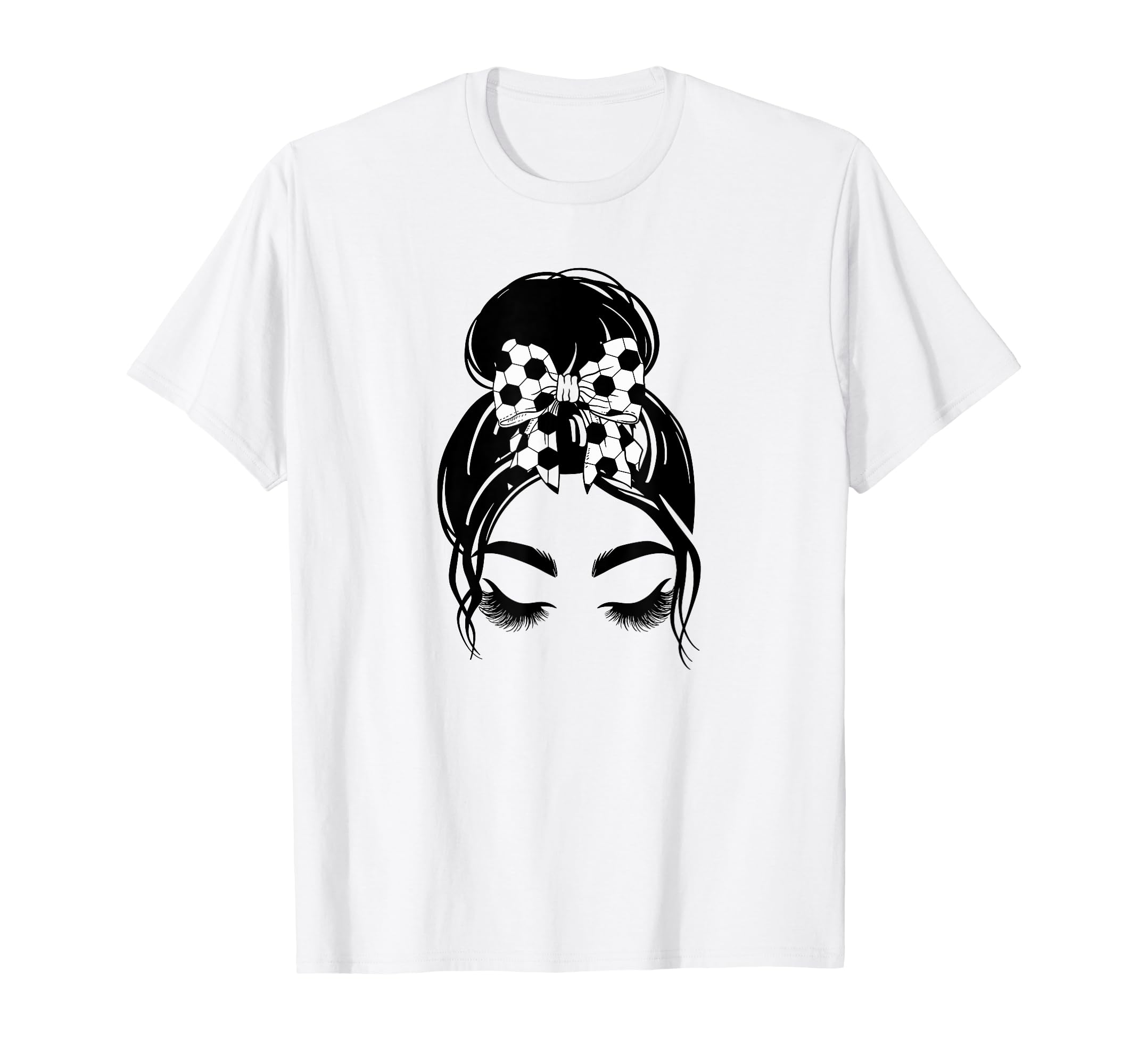Messy Bun Sports Fan Team Soccer Bow T-Shirt - Aesthetic Graphic Men Women