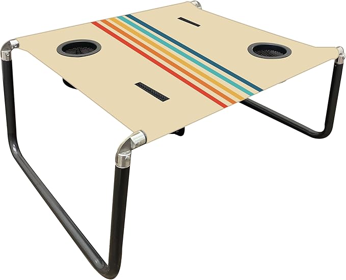 Neso Portable Beach Table with Cup Holders, Cell Phone Pockets, Lightweight for Picnics and Parks (Rainbow)