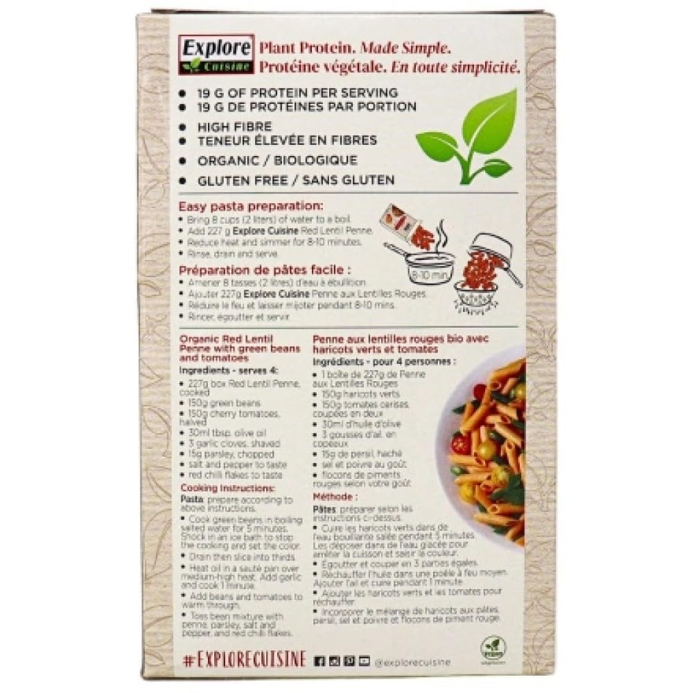Explore Cuisine Organic Red Lentil Penne, 8 oz, Pack of 6