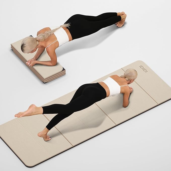Foldable Yoga Mat Extra Thick 0.32 Inches Eco-Friendly POE Material, Non-Slip Design Fitness Mats, Multi-Purpose Workout Mats For Studio or Home Use (70 x 24 x 0.32 inches）