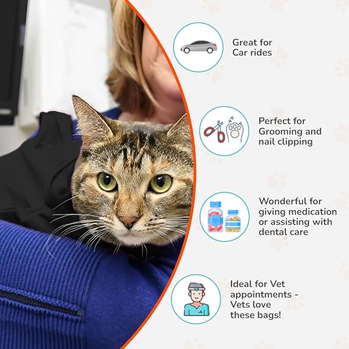Cozy Comfort Carrier - X-Large Charcoal Grey Cat Carrier Bag, Soft Cat Carrier and Cat Wrap for Nail Clipping, Vet Visits, Medication Administration, Dental Care, and Traveling