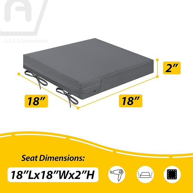 AAAAAcessories Outdoor Seat Cushions for Chairs, Waterproof, Fade-Resistant Patio Furniture Replacement Cushions, 18" x 18" x 2", Set of 2, Dark Gray