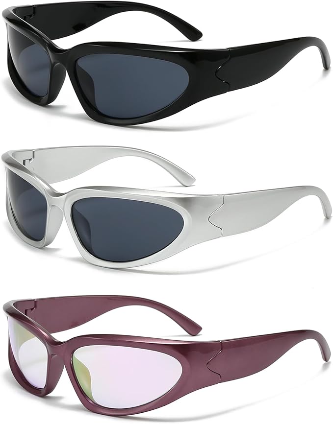 SOAR&EAGLE Y2K 3Pack Polarized sunglasses Wrap Around Men's Women's sunglasses Fashion Sport Shades Sun Glasses
