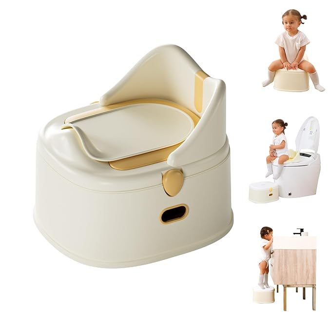 3 in 1 Toddler Potty Training Toilet Seat with Steps Ladder, Foldable Potty Train Chair Adapter for Toddlers Kids Boys Girls, Yellow