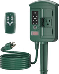 BN-LINK Outdoor Power Stake Timer Waterproof, Power Strip with 6 Grounded Outlets and 6FT Extension Cord, 100FT Wireless Remote Control, Dusk to Dawn Sensor Timer for Lights and Courtyard Decoration
