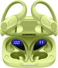 GOLREX Active Noise Cancelling Ear Buds Wireless Earbuds Bluetooth Headphones with 80H Playtime LED Display Wireless Charging Case, Over-Ear Hooks Earbud for Sports Running Gym Workout Yellow Green