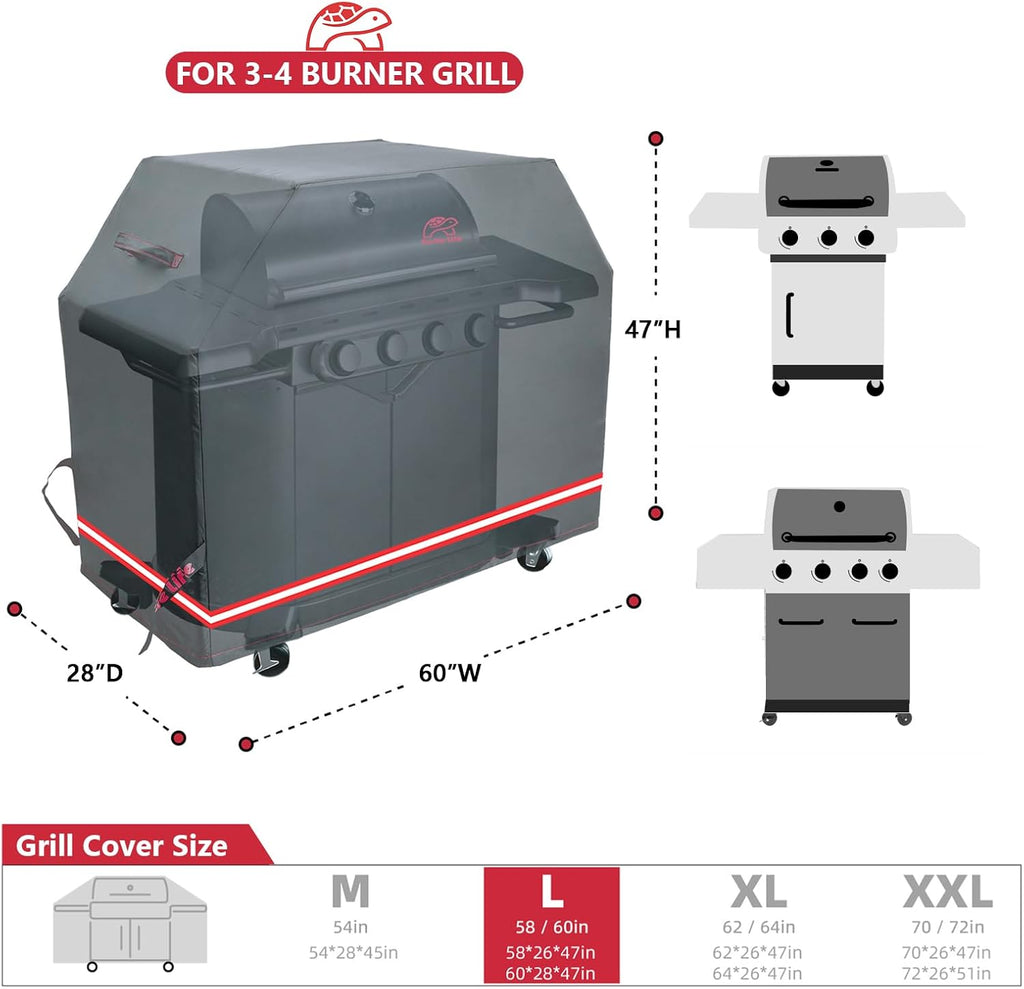 BBQ Grill Cover, 60 Inch Heavy Duty Waterproof 3-4 Burner Barbecue Gas Grill Covers for Weber Genesis Char-Broil Nexgrill Deluxe, Black