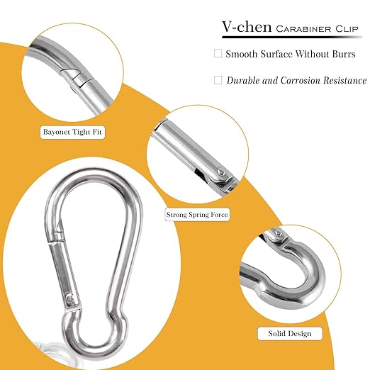 4 Inch Carabiner Clip Spring Snap Hook, 2 Pack M10 Heavy Duty Galvanized Steel Spring Snap Carabiner, Quick Link Keychain Clip for Keys Swing Set Camping Hiking Traveling (770 lbs Capacity)