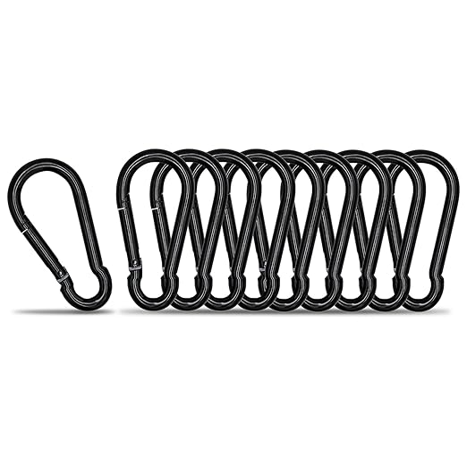 KINLINK 10 Pack Black Carabiner Clip, 2.75 inch Heavy Duty Spring Snap Hook, Small Caribeener Clips for Outdoor Camping, Swing Set, Hammock, Hiking Travel, Fishing, Quick Link Keychain