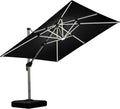 PURPLE LEAF 9 Feet Double Top Deluxe Solar Powered LED Square Patio Umbrella Offset Hanging Umbrella Outdoor Market Umbrella Garden Umbrella, Black