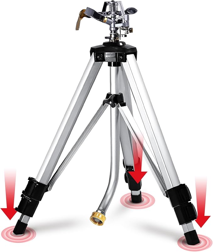 YAMATIC Impact Sprinkler on Adjustable Tripod Base, 360 Degree Large Area, Heavy Duty Adjustable Pulsator Sprinkler for Lawn, Yard and Grass Irrigation, Spray up to 20-90ft(36inch)