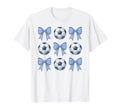 Soccer Coquette Toile Blue Bow T-Shirt - Casual Everyday Wear Men Women