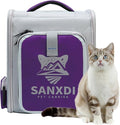 Expandable Pet Backpack, Cat Backpack with Breathable Mesh, Collapsible Soft Cat Travel Bag for Outdoor Hiking, Large Space Dog Backpack(Purple)