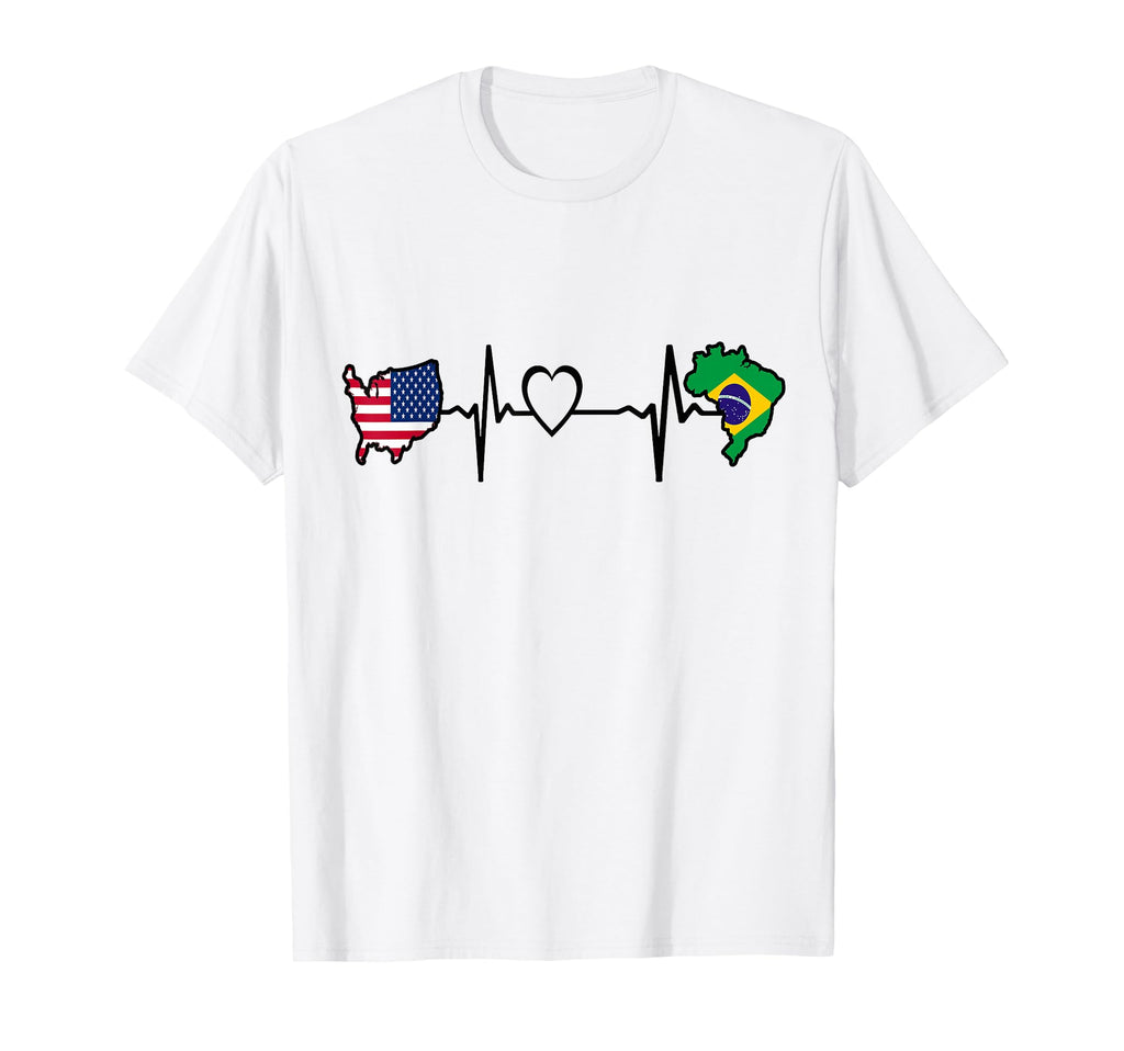 Usa Brazil Heartbeat Brazilian T-Shirt - Custom Art Print for Adults