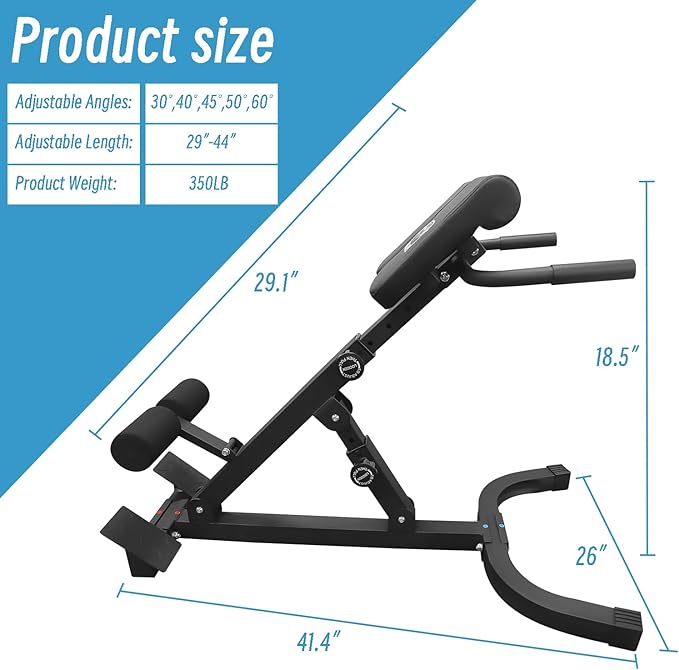 Hyper Back Extension Roman Chair - Back Extension Bench Machine for Glute, Hamstring and Lower Back, Multi-Functional Bench for Full All-in-One Body Workout, Foldable for Home Gym Fitness
