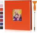 RECUTMS Small Photo Album Self Adhesive Scrapbook Magnetic Photo Albums for 4x6 5x7 8x10 Pictures for Baby Family Wedding 40 Pages with Metal Pen and Plastic Board (Orange)