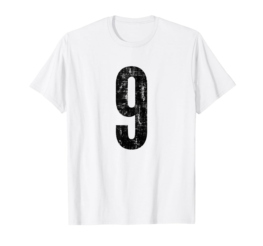Number 9 Nine Distressed Sports T-Shirt - Minimalist Print for Adults