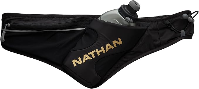 Nathan Peak Running Hydration Waist Pack Belt w/ Speed Draw Flask Water Bottle, 18oz/535 ml Push/Pull Race Cap, Expandable Zippered Stretch Pocket