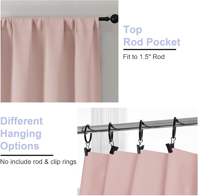 Simplebrand Blackout Extra 10ft Curtains for Patio 120 Inches Long 2 Panels Set, Solid Thermal Insulated Energy Saving Rod Pocket Window Treatment Curtains Blackout Drapes, 50" Wx120 L, Blush