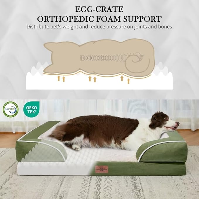 Comfort Expression Orthopedic Dog Beds for Jumbo Breed Large Dogs, Jumbo Dog Beds Waterproof, PV Washable Pet Sofa Couch with Removable Cover & Non-Slip Bottom(Light Green)