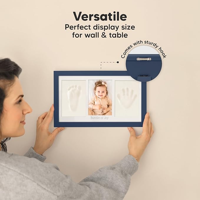 Baby Hand and Footprint Kit - Clay Handprint Keepsake Frame, Newborn Nursery Picture Frame, Personalized New Mom Gifts for Baby Shower & Registry (Midnight Blue)