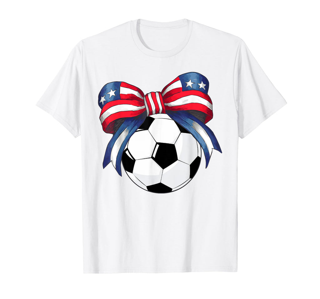 Soccer Coquette Bow 4Th July Patriotic T-Shirt - Novelty Apparel Men Women