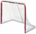 Mylec Steel Junior Hockey Goal for Indoor + Outdoor (52” x 43”), Easy Assembly, Lightweight, Portable, and Net Weave System (Red, 17 Pounds)