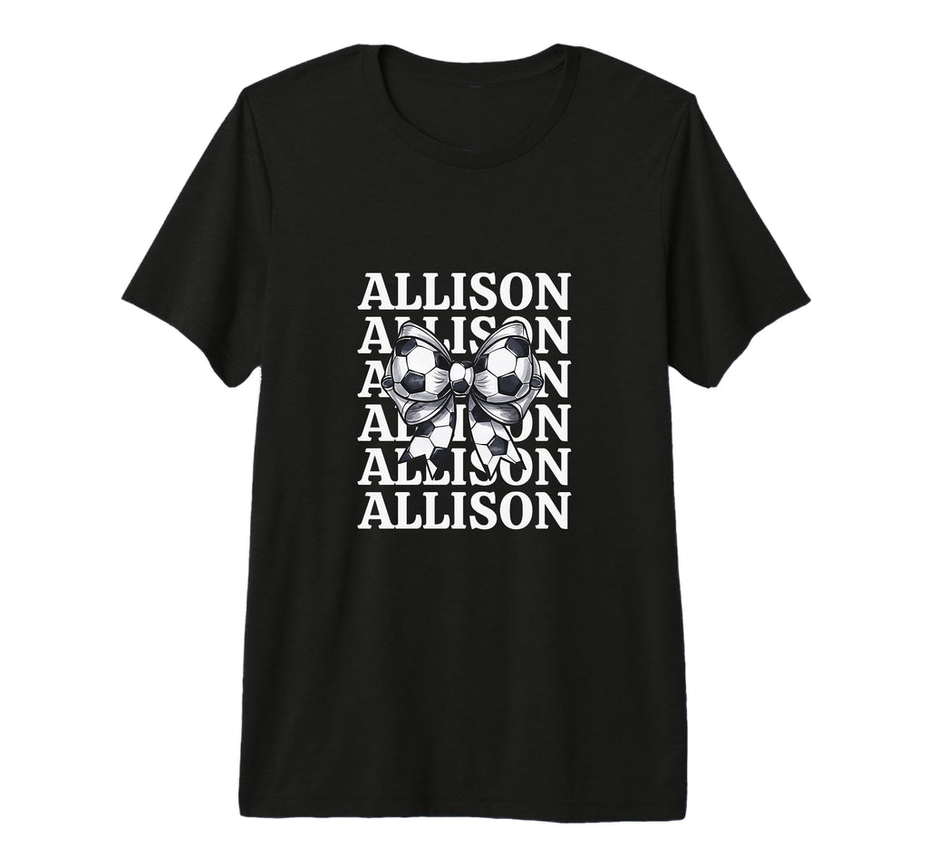 Allison Personalized Coquette Soccer Bow T-Shirt - Minimalist Print Unisex