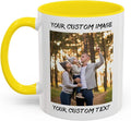 Personalized Coffee Cup with Photo, Logo or Text - Custom Both Sides Printed Mug for Him & Her - Unique Customized Gifts with Names - White/Yellow
